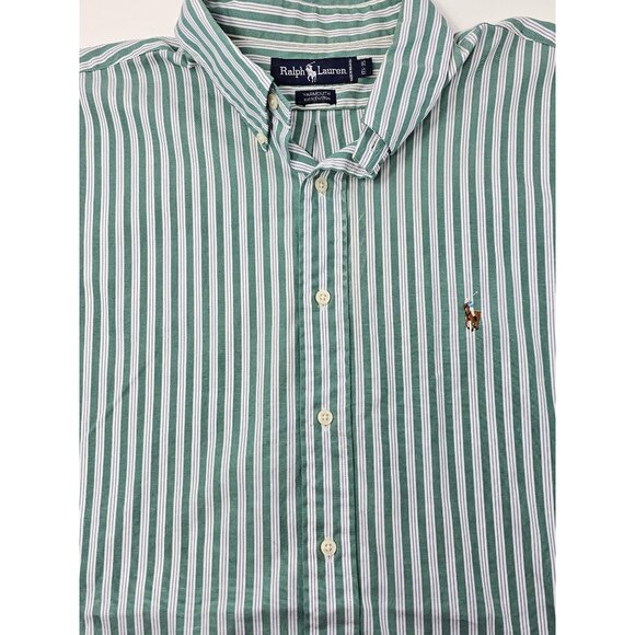 Ralph Lauren Mens Mint Green Striped Button Down Size 17 1/2 - 35‎ - Picture 1 of 6